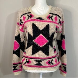 Say What Ivory Combo Chunky Aztec Eyelash sweater Western
